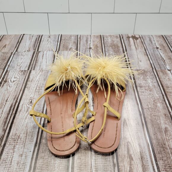 ZARA Basic Women's Yellow Feather Flat Sandals Ankle Strap EU 39 US 8 - Picture 3 of 8